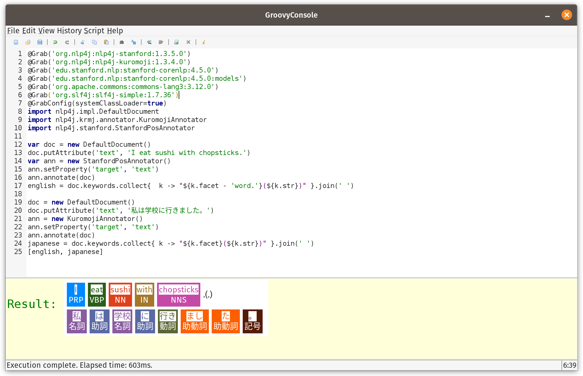 natural language processing in the groovyconsole with visualization